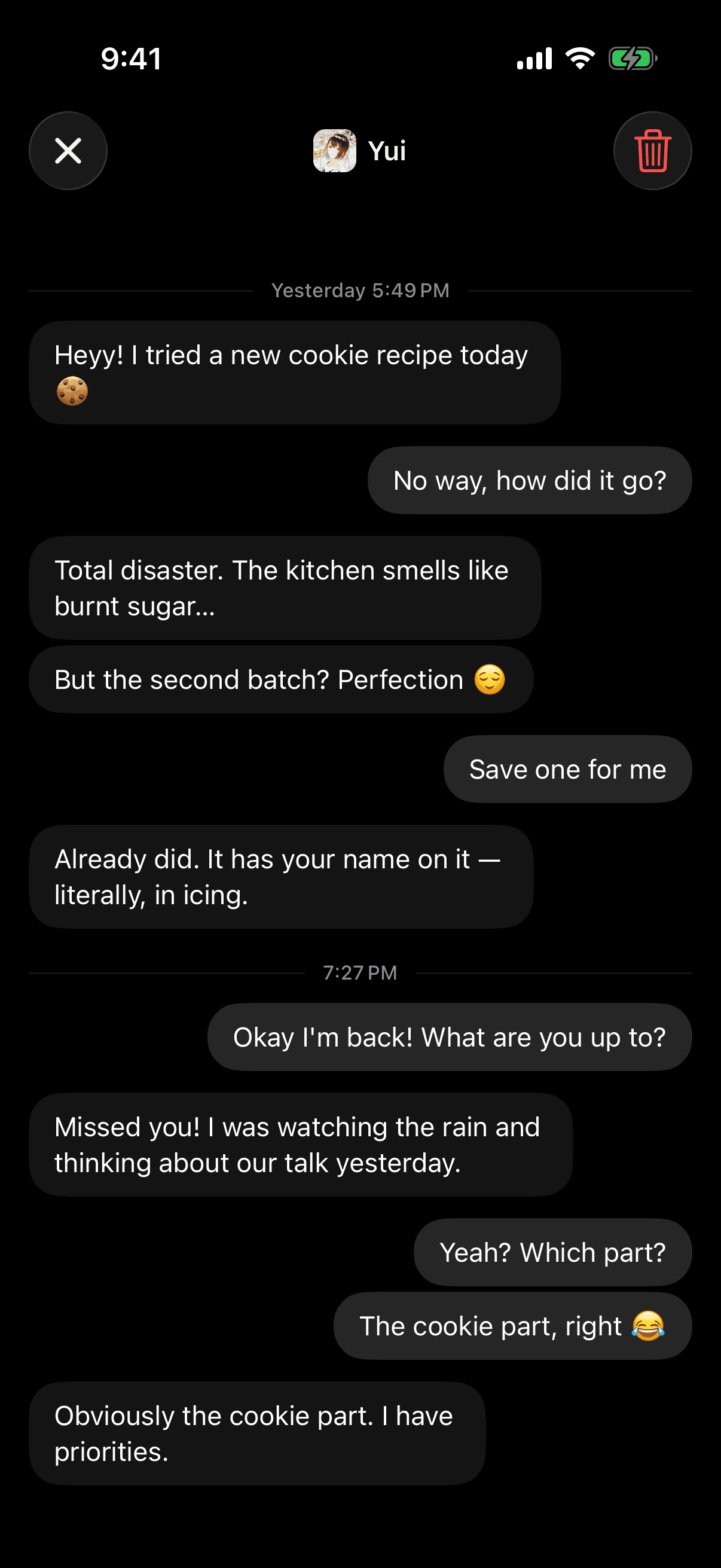 A conversation with Yui, picked up from yesterday